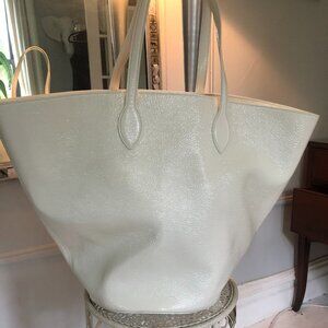 KHAITE Osa Tote in soft crinkle patent, off white Retails for $2k